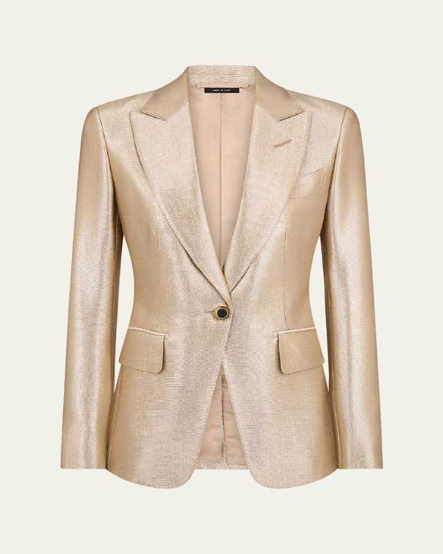 Metallic One-Button Wool Blazer